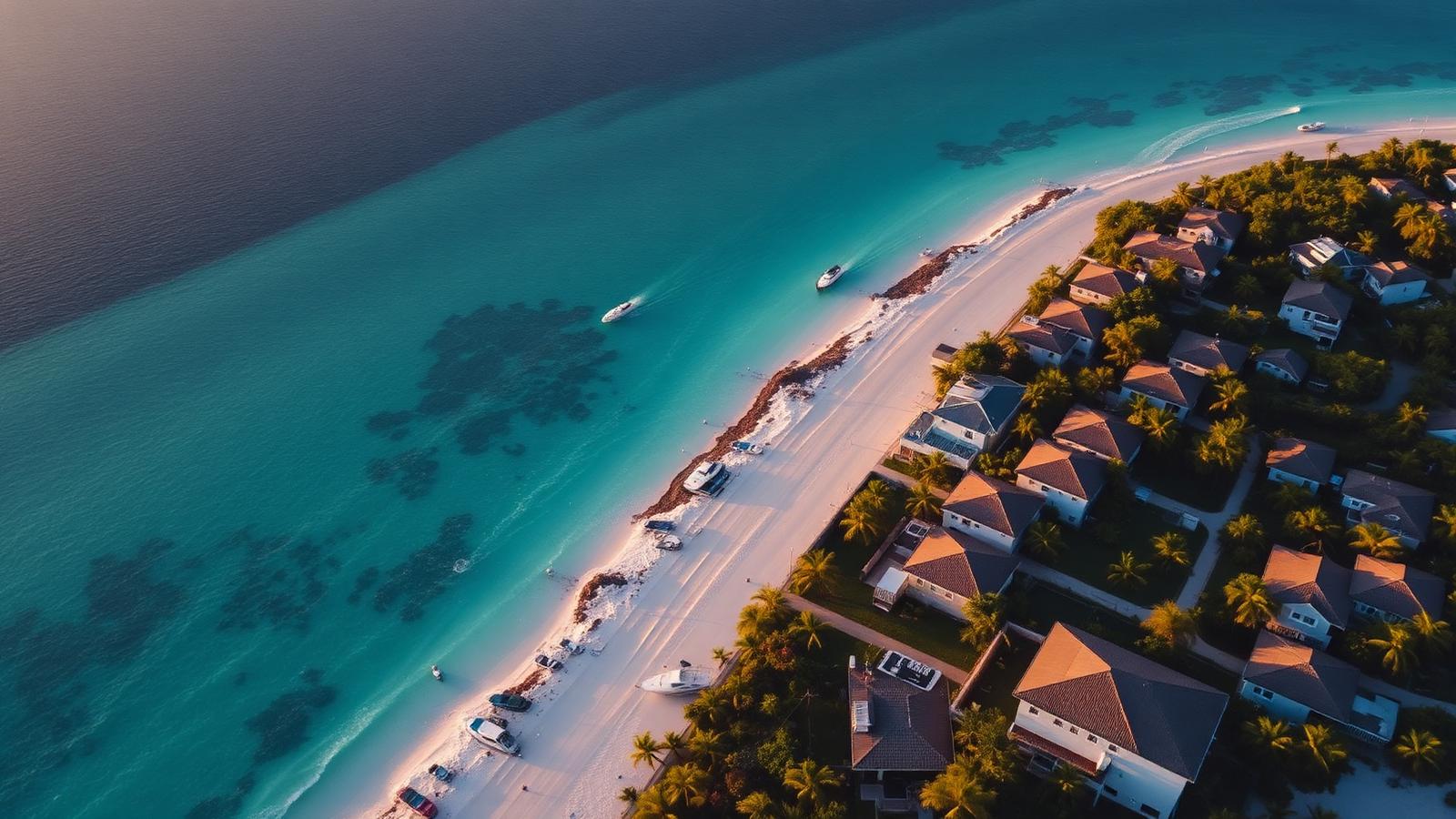 Aerial view of Ambergris Caye coastline